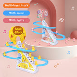 DIY Rail Racing Track Electric Small Duck Climbing Stairs  Toys Music Roller Coaster Toy For Kids Gift