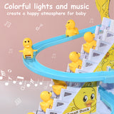 DIY Rail Racing Track Electric Small Duck Climbing Stairs  Toys Music Roller Coaster Toy For Kids Gift