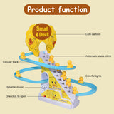 DIY Rail Racing Track Electric Small Duck Climbing Stairs  Toys Music Roller Coaster Toy For Kids Gift