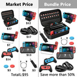 HEYSTOP Nintendo Switch Case & Accessories Bundle , 12 in 1 Hard Shell Travel Case, TPU Protective Cover, Joy-Con Grips & More - Compatible with 2021 OLED Model