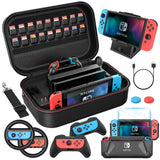 HEYSTOP Nintendo Switch Case & Accessories Bundle , 12 in 1 Hard Shell Travel Case, TPU Protective Cover, Joy-Con Grips & More - Compatible with 2021 OLED Model