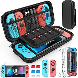 HEYSTOP Switch Case Compatible with Nintendo Switch, 9 in 1 Accessories kit with Carrying Case, Dockable Protective Case, HD Screen Protector and 6pcs Thumb Grips Caps