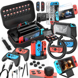 HEYSTOP Switch Accessories Bundle 28 in 1 for Nintendo Switch, Gift Kit with Carrying Case, Dockable Protective Case Cover, Screen Protector, Game Cards Case, Grip Charge Dock, Grip Cover,etc (Black)