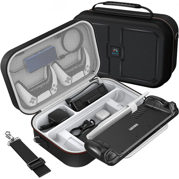 Mooroer Steam Deck Case - Large Hard Shell Storage Case for Nintendo DS Console & Accessories, Anti-Scratch & Waterproof, Double Zipper & Reinforced Handle(Steam Deck 2022 Compatible)