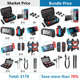 HEYSTOP Switch Accessories Bundle 28 in 1 for Nintendo Switch, Gift Kit with Carrying Case, Dockable Protective Case Cover, Screen Protector, Game Cards Case, Grip Charge Dock, Grip Cover,etc (Black)