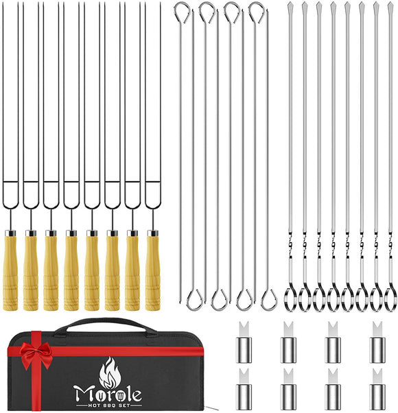 AISITIN 33PCS Grilling Metal Skewers 16" Stainless Steel Skewers, Reusable BBQ Skewers for Meat Shrimp Chicken Vegetables