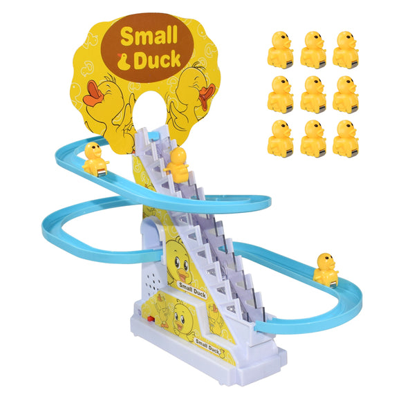 DIY Rail Racing Track Electric Small Duck Climbing Stairs  Toys Music Roller Coaster Toy For Kids Gift