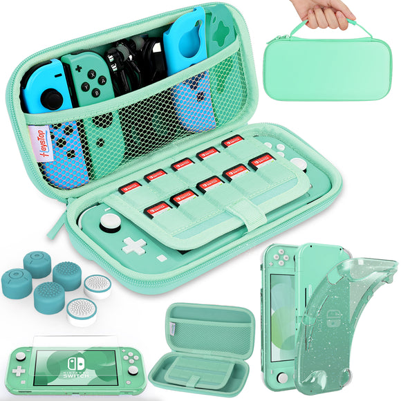 HEYSTOP Compatible with Switch Lite Carrying Case, Switch Lite Case with Soft TPU Protective Case Games Card 6 Thumb Grip Caps