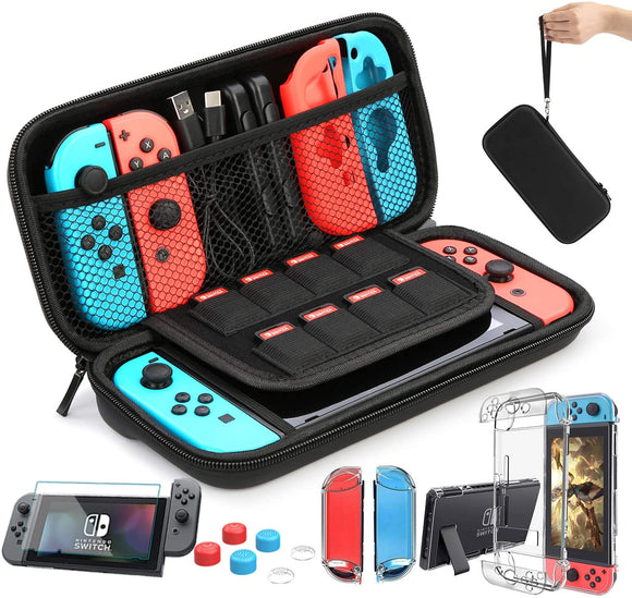 HEYSTOP Switch Carrying Bag for Nintendo Switch Case with  9 in 1 Nintendo Switch Accessories Kit and 6 Pcs Thumb Grip